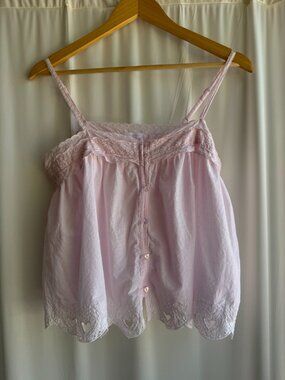 Shabby Chic Pink Cotton Lace Cami Top Size S Cottagecore